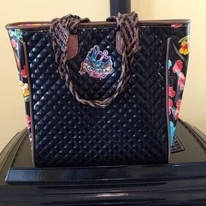 Consuela quilted leather tote floral embroidery